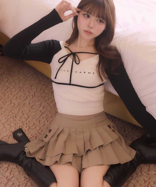 Belle Charme スカート 「Belle Charme」Button Flap Pleats Skirt