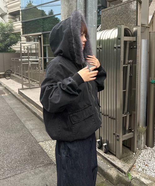 【極美品】DUFFER デニム パーカーフーデッドジャケット M Remember. パーカー 2way Fur Hooded Denim Jacket / 2wayファーデニム