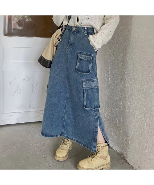 SpRay（スプレイ） デニムスカート デニムカーゴロングスカート