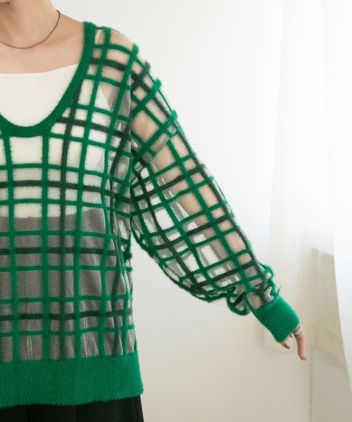 KBF - シアーチェックフェザーニット GREEN KBF ニット シアーチェックフェザーニット : ZOZOTOWN Yahoo!店