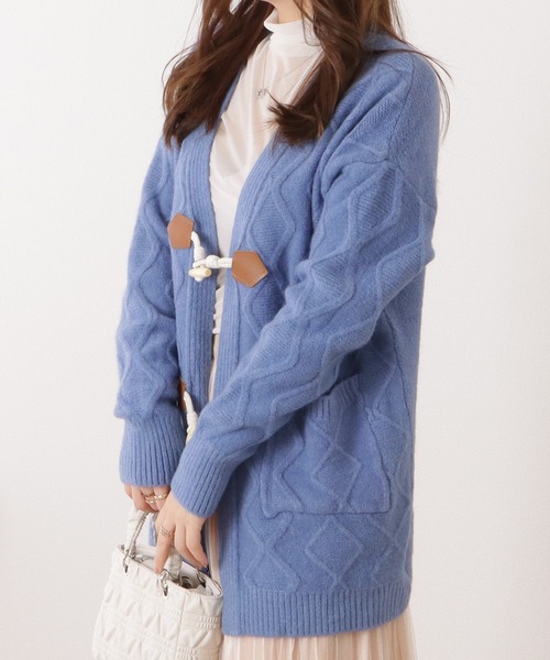 23区 カシミヤ混ダッフルニットカーディガン ケーブル編み
