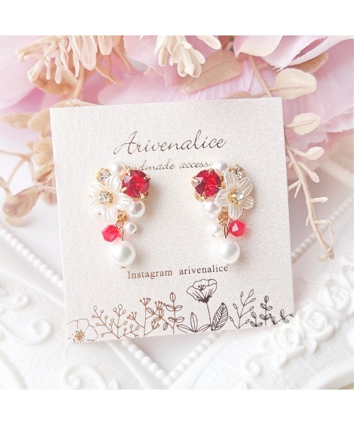 TONE（トネ） ピアス 「Arivenalice」全12色 フラワービジュー 揺れる