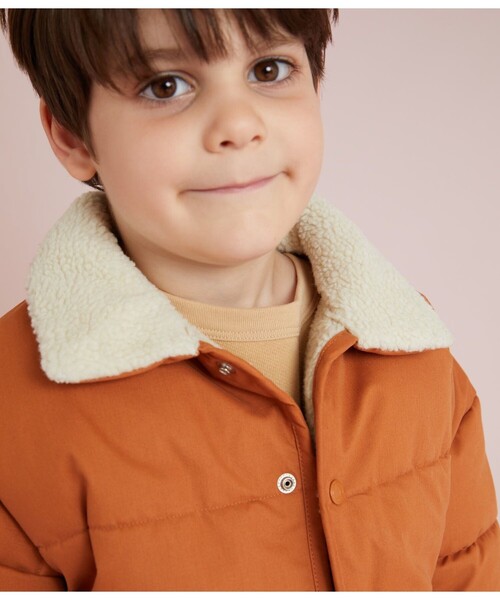 PETIT BATEAU ダウン アウター ボア衿付きジャケット キッズ