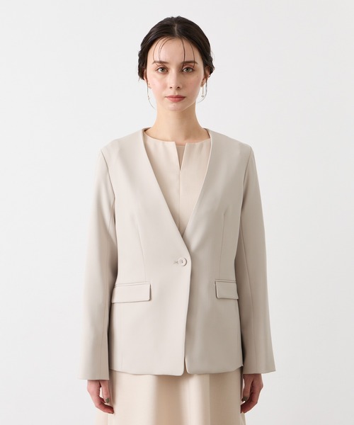 Giorgio Armani ベージュ ノーカラージャケット シングルブレストジャケット ピュアリネンキャンバス | Giorgio