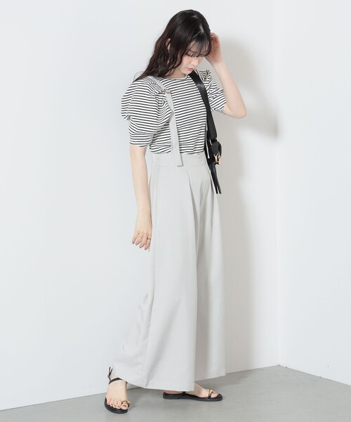 パンツ スラックス BEAMS HEART サスペンダー付き ワイドパンツ 
