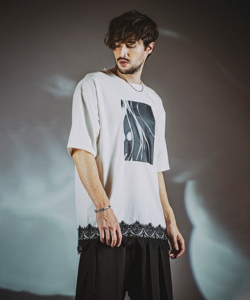 [NOiD] Tシャツ Mサイズ　白 NO ID.（ノーアイディー） tシャツ 「NO ID.」Mixture Big T-Shirt