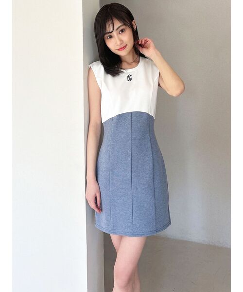 素敵★RED VALENTINO ミニワンピース ラッフル付き バイカラー RED VALENTINO】クレープ ラッフルトリムミニワンピース (RED