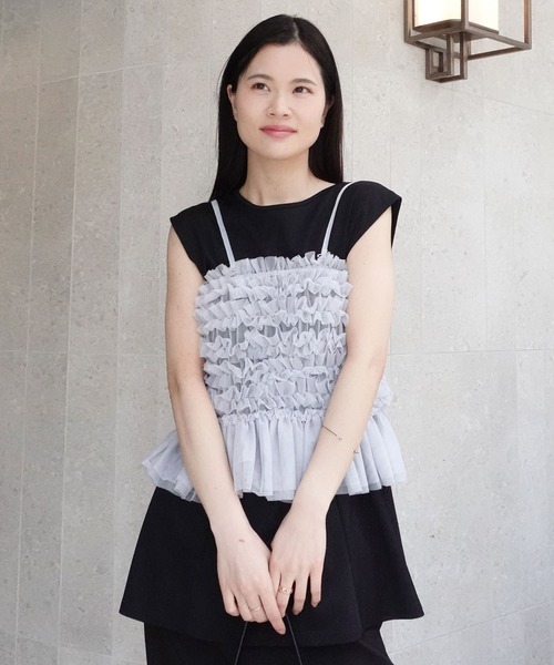 Na+h フリルキャミソール coca｜シボシャーリング肩フリルキャミソール | Rakuten Fashion