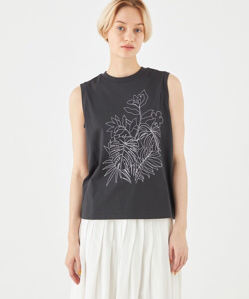 タンクトップ ノースリーブ ボタニカルエンブロイダリー ノースリーブプルオーバー レディース MACPHEE tシャツ ボタニカルエンブロイダリー ノースリーブプル