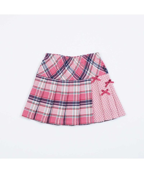 KP(キッズ) スカート チェックプリーツリボン付きスカパン(90