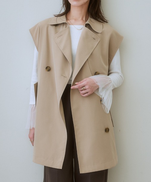 cen. トレンチ　ジレ　ベージュ ニッセン（nissen） ベスト ジレ トレンチベスト レディース