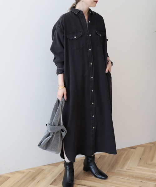 ワンピース デニム シンプル アメリカン レトロ クール 大人 AMERICAN HOLIC｜【WEB限定・小柄女性向け】デニムワンピース