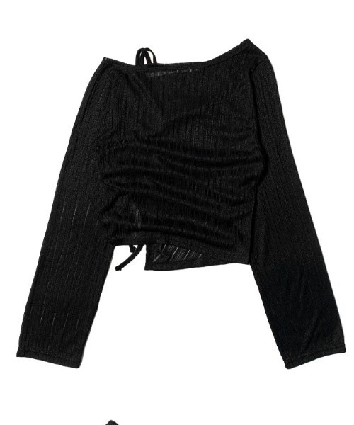 anyonemore tシャツ ワンオフショルダーギャザーリボン長袖Tシャツ