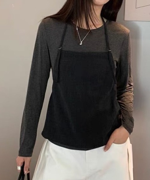 tシャツ ロングショルダーホルターキャミ＆シアーロンTセット レディース LYEON tシャツ ロングショルダーホルターキャミ＆シアーロンT