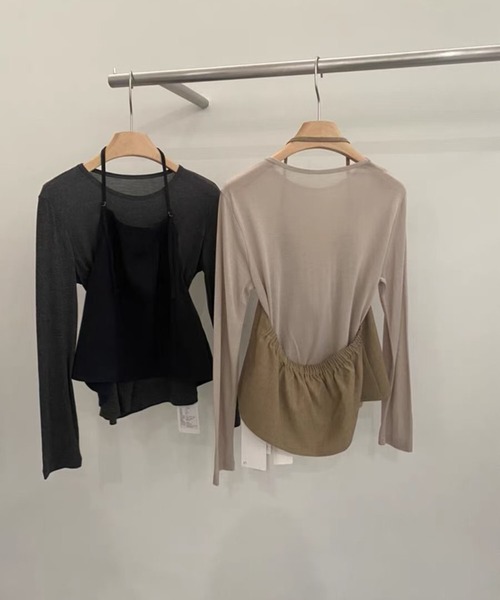 tシャツ ロングショルダーホルターキャミ＆シアーロンTセット レディース LYEON tシャツ ロングショルダーホルターキャミ＆シアーロンT