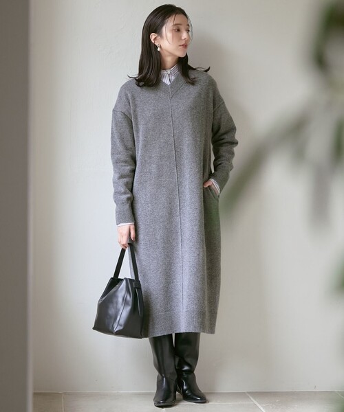 新品未使用品　マヌーシュ　ワンピース　ニット　チュニック　ワンピース ROPE' PICNIC（ロペ ピクニック） ワンピース Vネックチュニックニット