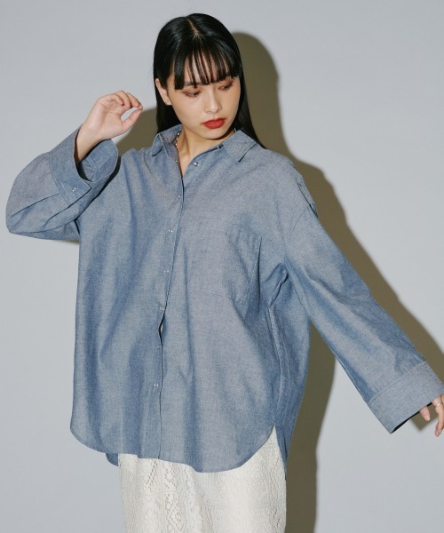セオリーリュクス　ブラウス　ダンガリーシャツ　長袖 terrace ブラウス シャツ ワイドスリーブダンガリーシャツ