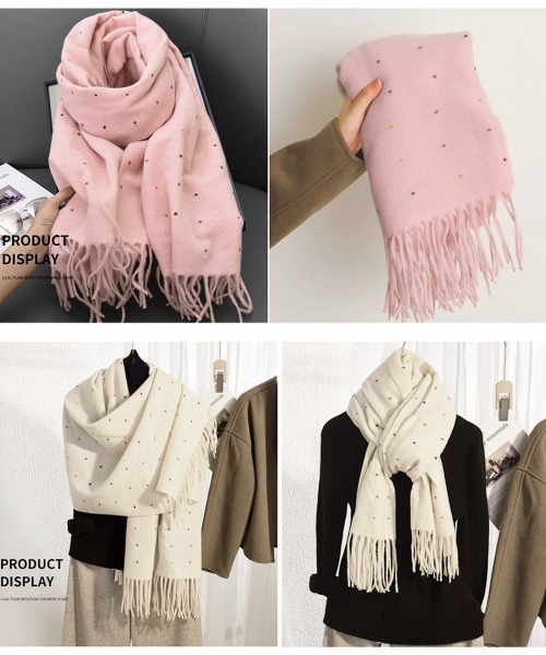 サンプル品在庫処分 カシミア100% フリンジ付きストール ピンク 大判