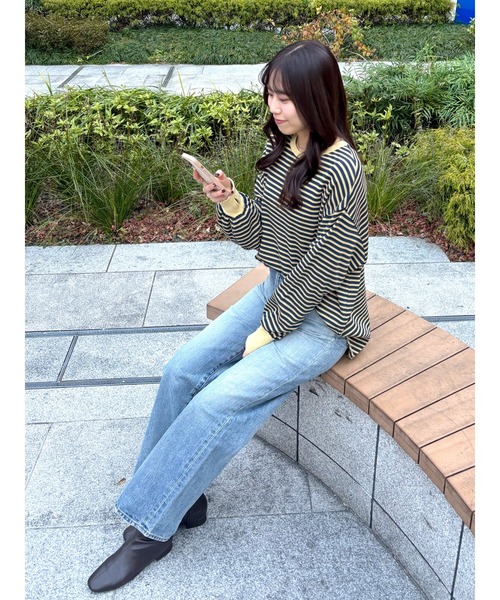 tシャツ ワッフルボリュームスリーブサイドスリットロングTシャツ レディース ワッフルボリュームスリーブサイドスリットロングTシャツ（T
