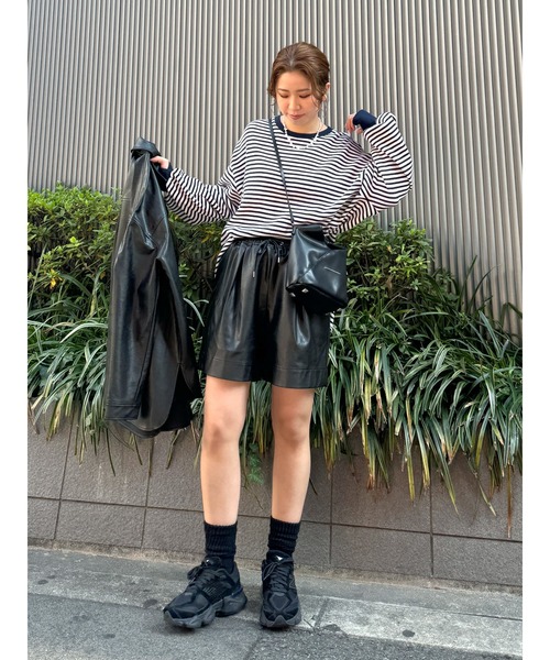 tシャツ ワッフルボリュームスリーブサイドスリットロングTシャツ レディース ワッフルボリュームスリーブサイドスリットロングTシャツ（T