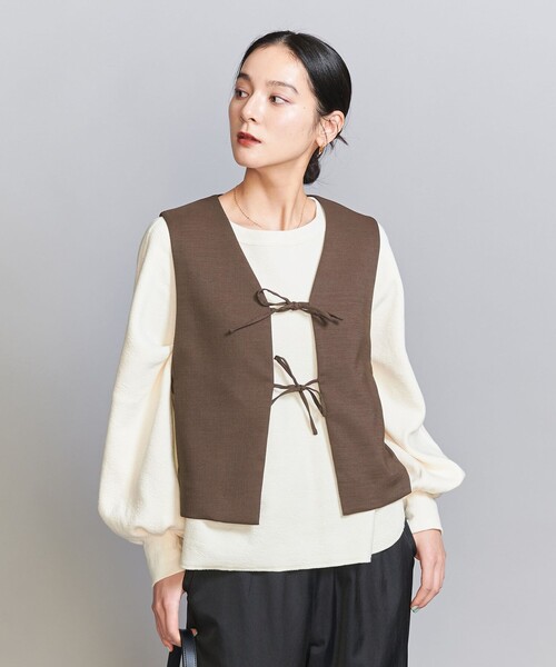 UNITED ARROWS ブラウン　ロングベスト　ジレ BEAUTY＆YOUTH UNITED ARROWS ベスト ジレ フロントリボン