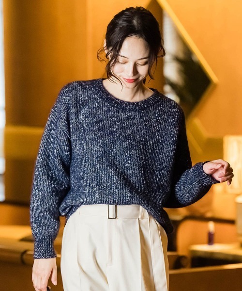 BE YOU ネイビーカシミヤ混 スパンコール付き セーター 長袖 BE YOU ネイビーカシミヤ混 スパンコール付き セーター 長袖