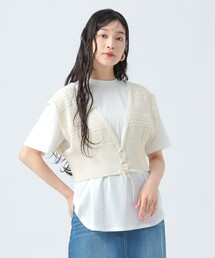 BEAMS HEART ニット セーター メッシュ ビスチェ × Tシャツ