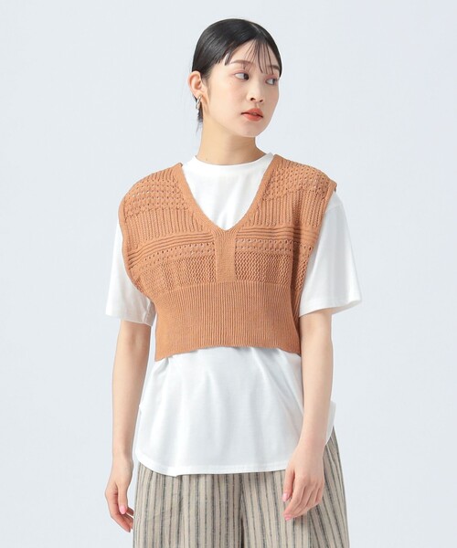 BEAMS HEART ニット セーター メッシュ ビスチェ × Tシャツ