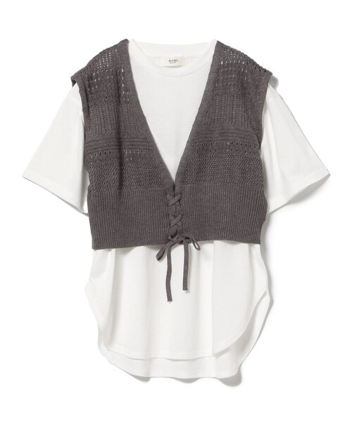 BEAMS HEART ニット セーター メッシュ ビスチェ × Tシャツ