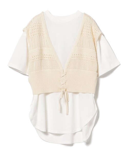 BEAMS HEART ニット セーター メッシュ ビスチェ × Tシャツ