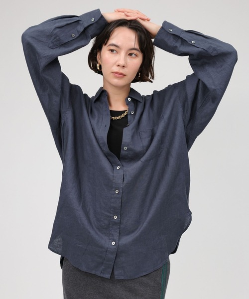 「BABYLONE」 長袖シャツ フリー ネイビー レディース BABYLONE ブラウス シャツ リネンシャツ レディース : ZOZOTOWN
