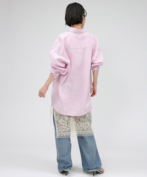 BABYLONE - 120%LINOブルーリネンシャツ★BABYLONE BABYLONE ブラウス シャツ コットンリネンフリルブラウス