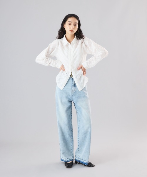 Muscat ブラウス シャツ ニュアンスジオメ柄 フロントホックシャツ