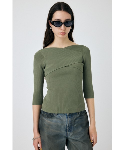 トップス sss MOUSSY ニット セーター CROSS OFF SHOULDER ニットトップス