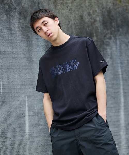 PUMA ネイビー Tシャツ PUMA プーマ オーバーサイズロゴ Tシャツ 半袖(ネイビー) 854079