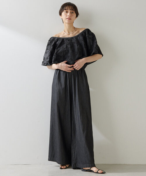 Whim Gazette 25SS エンブロイダリージャンプスーツ ブラック Whim Gazette 25SS エンブロイダリージャンプスーツ ブラック