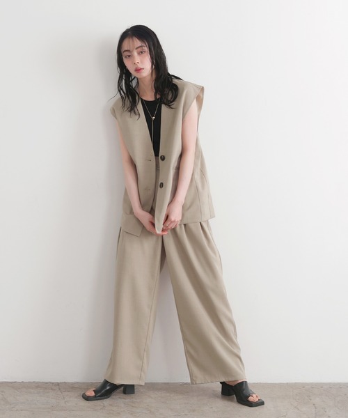LIAN スラックス パンツ リネンタッチワイドパンツ レディース