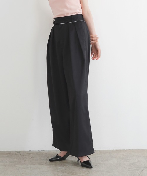 LIAN スラックス パンツ リネンタッチワイドパンツ レディース