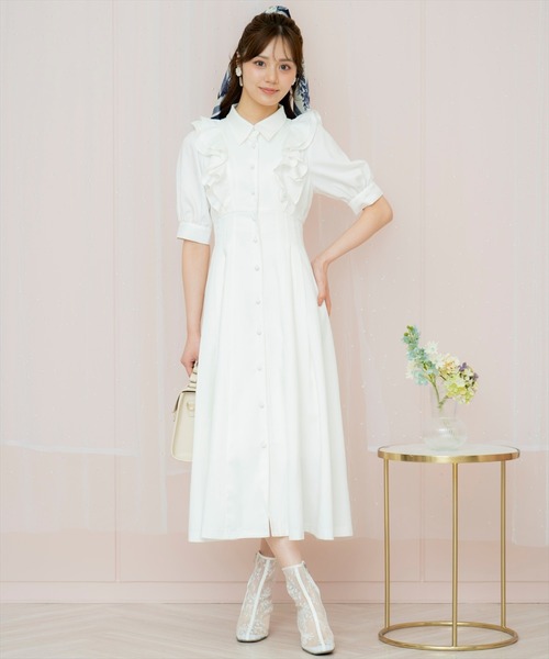 【ze】ラッフルリボンタイシャツワンピース ブラックチェック WILLSELECTION ワンピース ラッフルリボンタイシャツワンピース