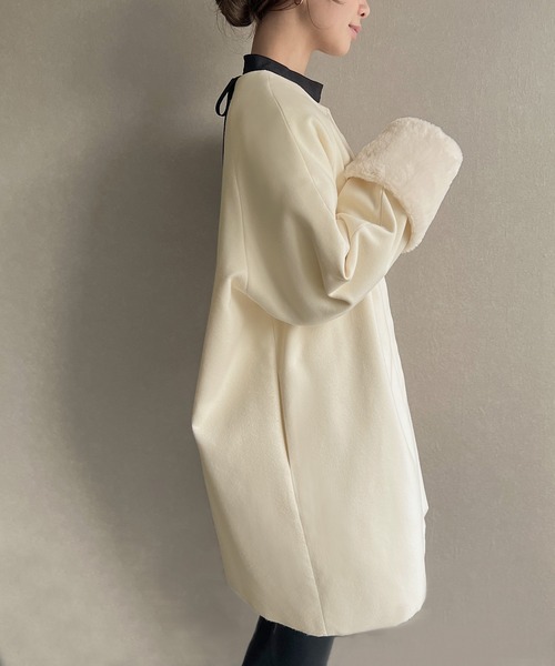 「JUNOAH」 ノーカラーコート X-LARGE ブラック レディース_画像7