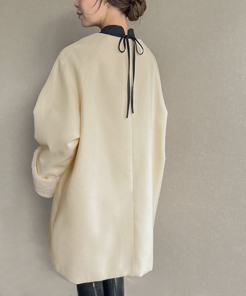 「JUNOAH」 ノーカラーコート X-LARGE ブラック レディース_画像8