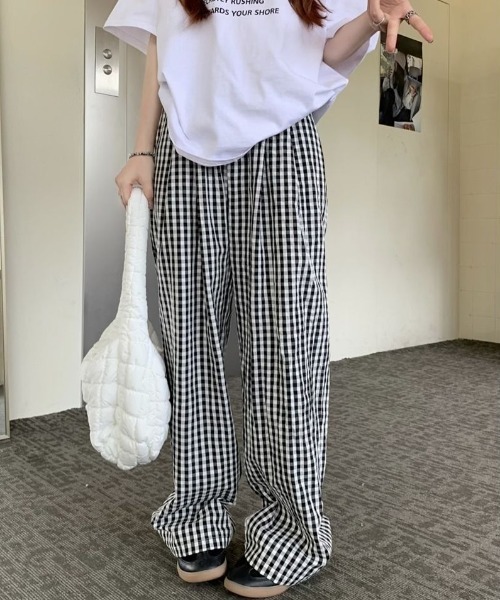 Sibra パンツ チェック柄リラックスワイドパンツ レディース