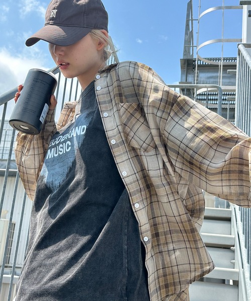 ブラウス シャツ シアーチェックBIGシャツ レディース SpRay ブラウス シャツ シアーチェックBIGシャツ レディース