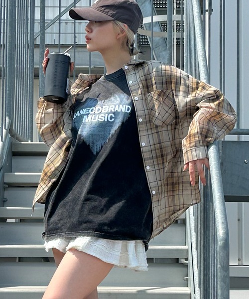 ブラウス シャツ シアーチェックBIGシャツ レディース SpRay ブラウス シャツ シアーチェックBIGシャツ レディース