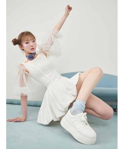 【即日発送】Darich フロントリボンコットンレースミニワンピース ホワイト フロントリボンコットンレースミニワンピース – Darich
