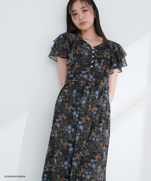 natural couture ワンピース 「日比谷花壇コラボ」フリル袖