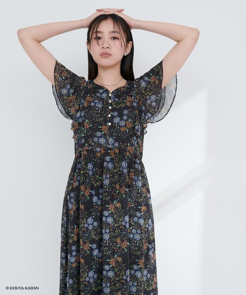natural couture ワンピース 「日比谷花壇コラボ」フリル袖