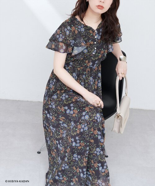 natural couture ワンピース 「日比谷花壇コラボ」フリル袖