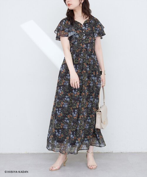 natural couture ワンピース 「日比谷花壇コラボ」フリル袖