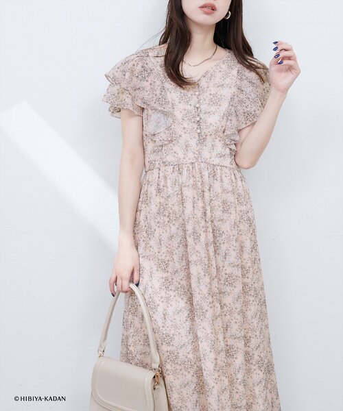 【日比谷花壇コラボ】フリル袖ハートネックワンピース natural couture ワンピース 「日比谷花壇コラボ」フリル袖